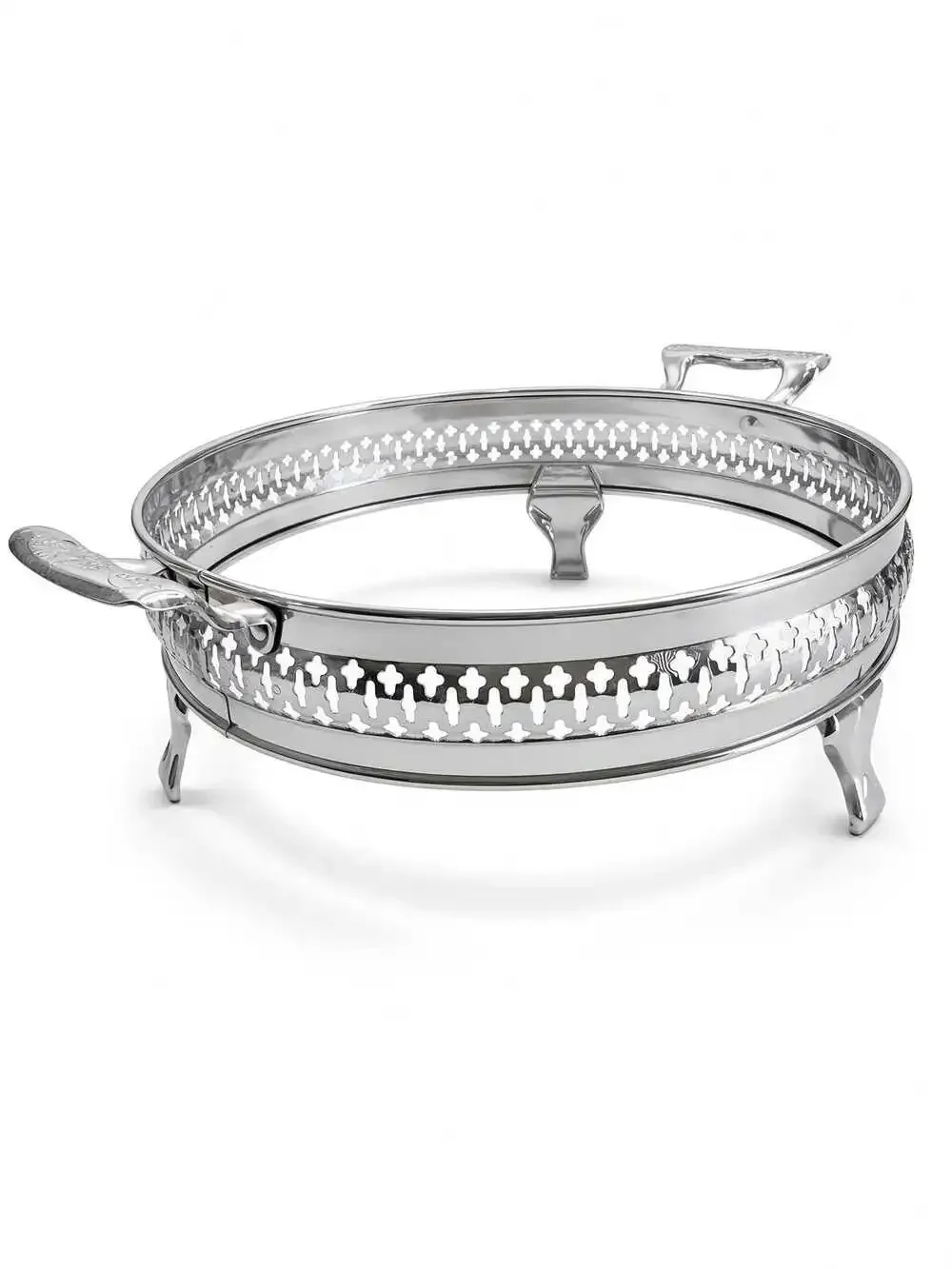 Vintage Silver Plate Chafing Dish Stand, Pierced Trellis Band, Scroll Handles